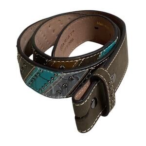 Ariat western leather belt multicolor patterned inlays silver studs size S